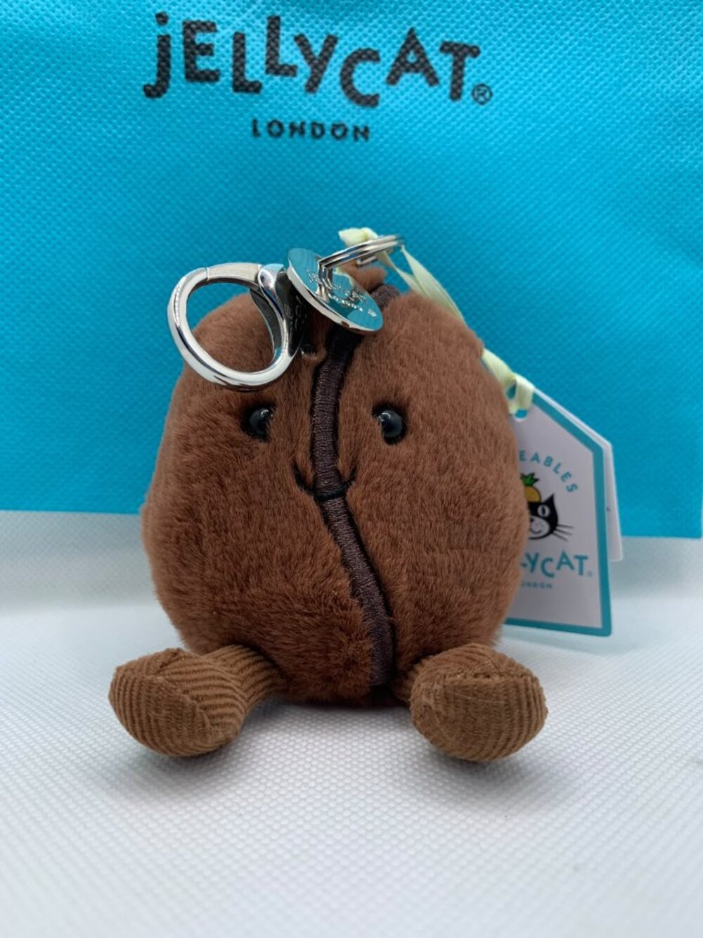 NWT Jellycat Amuseables Coffee Bean Bag Charm with Dust Bag